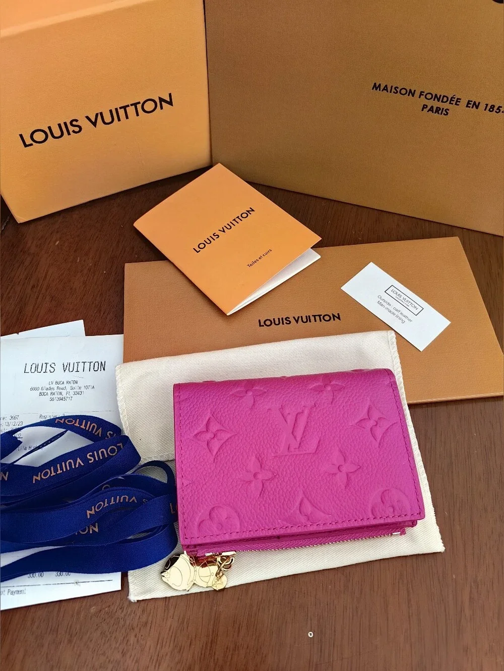 Louis Vuitton Pink Embossed Monogram Small Wallet with Gold Charm - Picture 2 of 15